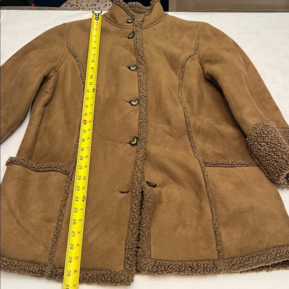 L.L. BEAN VINTAGE BROWN SHEARLING TEDDY MIDI LENGTH BUTTON FRONT COAT M - Picture 15 of 16
